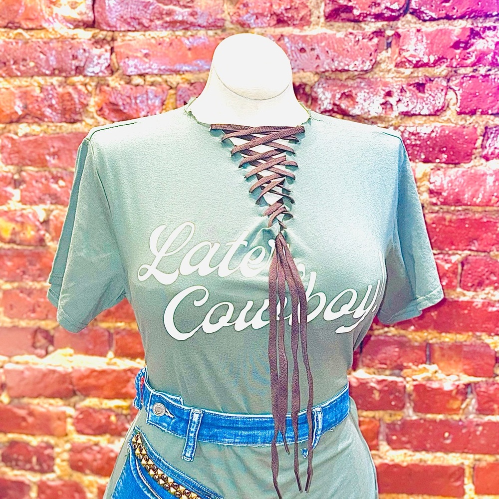 Lace-Up Green Graphic Tee